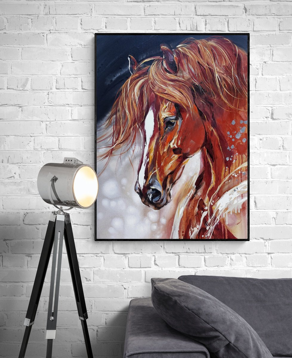 Expressive Animal Acrylic Painting By Anna Cher, 24 X 31, Flame, Original Artwork
