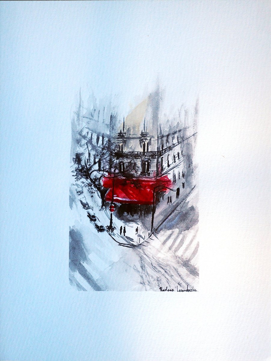 Impressionistic Cityscapes Watercolour By Ruslana Levandovska, 9 X 11", Paris Corner Cafe Watercolor, Original Artwork
