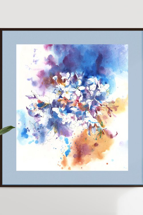 Original watercolor painting "Thousand Shades of Hydrangea Flowers" by Ksenia Selianko