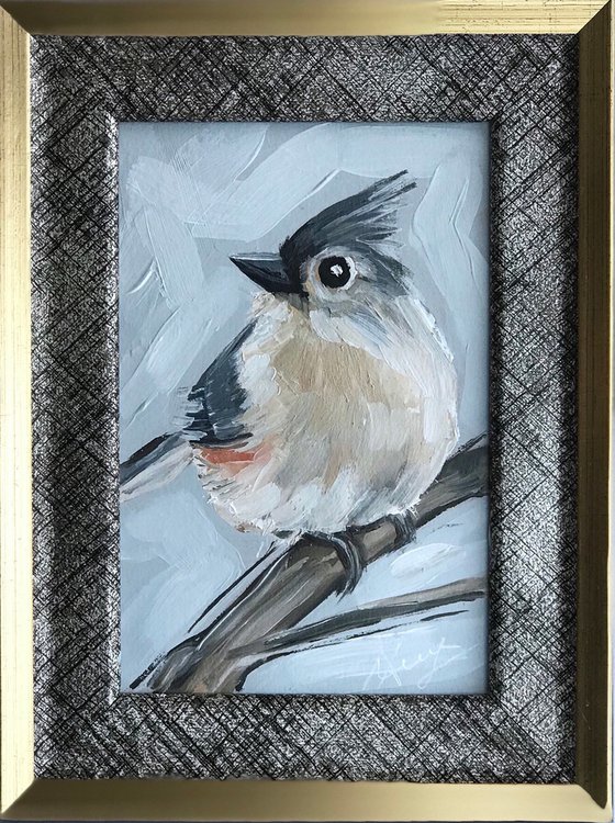 Bird painting mini art framed 15x20cmTufted Titmouse