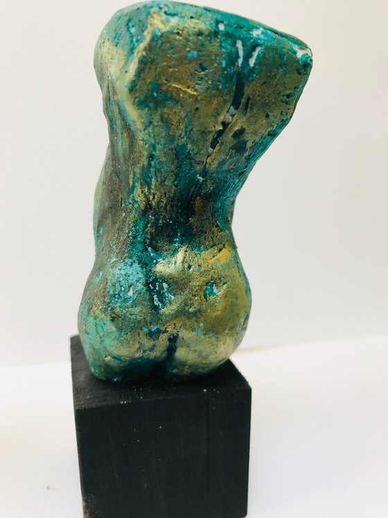 Nude Sculpture... Earth Mother In Turquoise Jade  And Gold