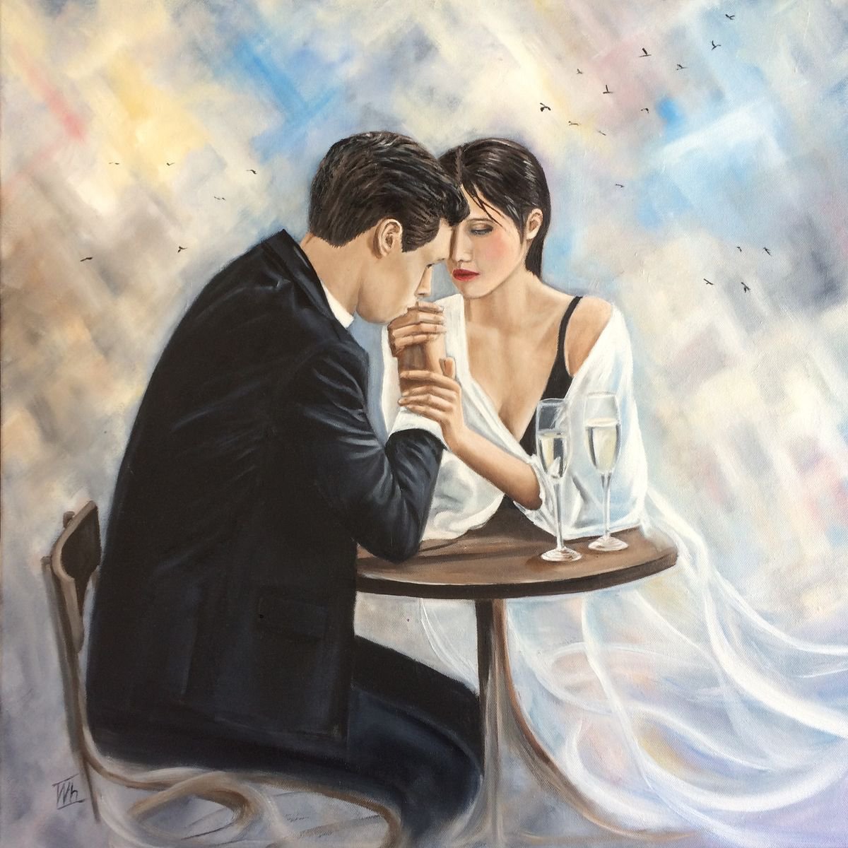 Impressionistic Portrait Oil Painting By Ira Whittaker, 24 X 24, Together, Original Artwork