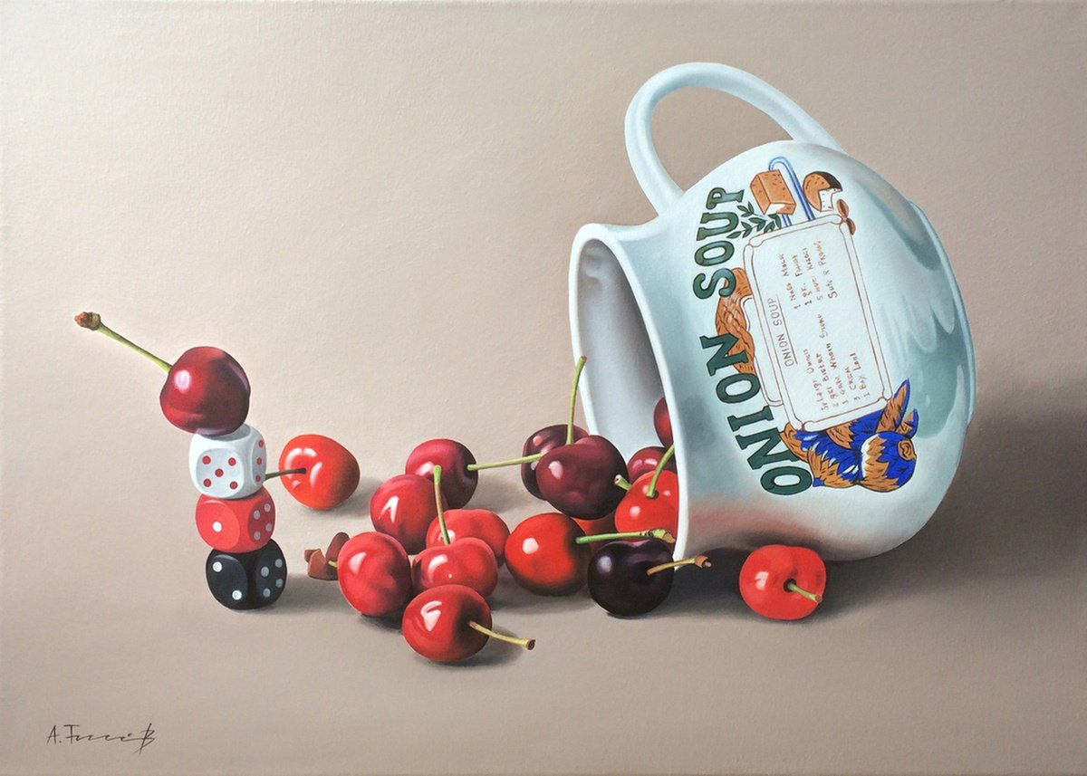 Photorealistic Oil Painting , Cherries In A Soup Bowl By Alexander Titorenkov, 28 X 20, Artwork For Sale On Artfinder