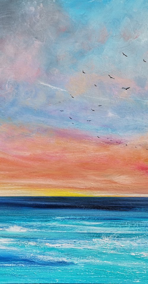 Fresh Dawn - Cornish Seascape, Art, Skyscape by Mel Graham