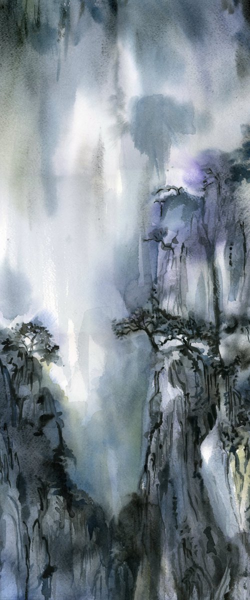 mountain grandeur watercolor by Alfred  Ng