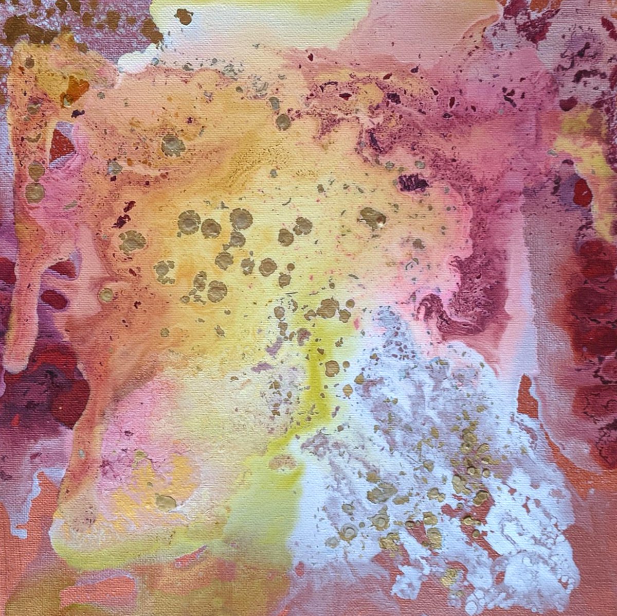 Abstract Painting By Shelli Finch, 12 X 12", Surface Of The Sun Ii, Original Artwork