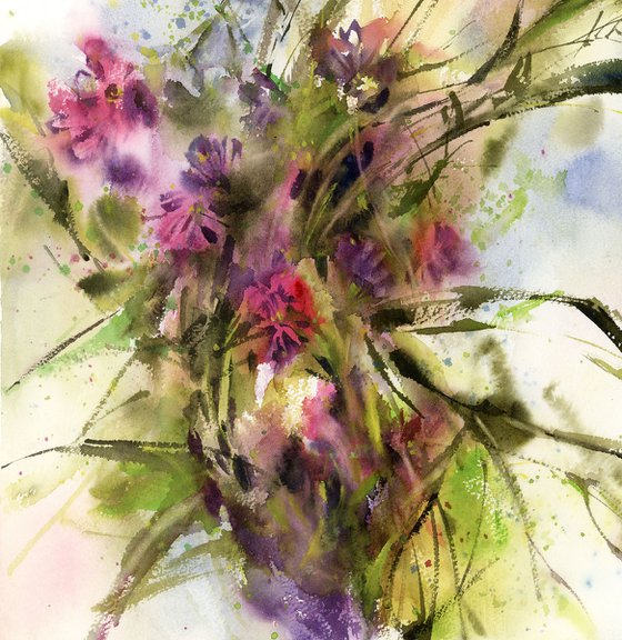 Bouquet Irises and clovers
