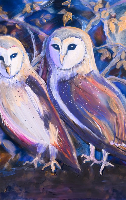 Two Owls-Blue Night by Eliry Arts