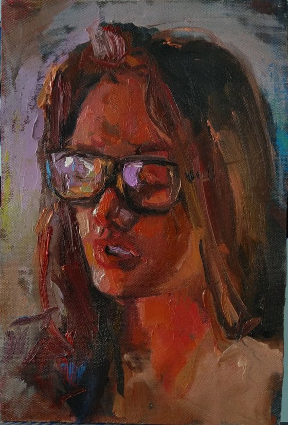 Portrait (40x30cm, oil painting, paper)