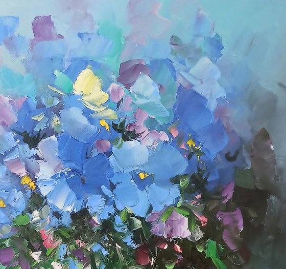 Blue flowers  (30x40cm, oil painting, ready to hang)