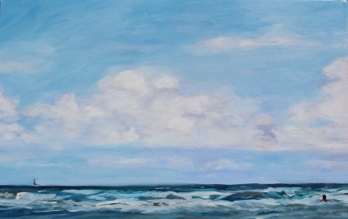 Impressionistic Landscape Oil Painting By Afekwo, 16 X 10, Seascape I, Original Artwork