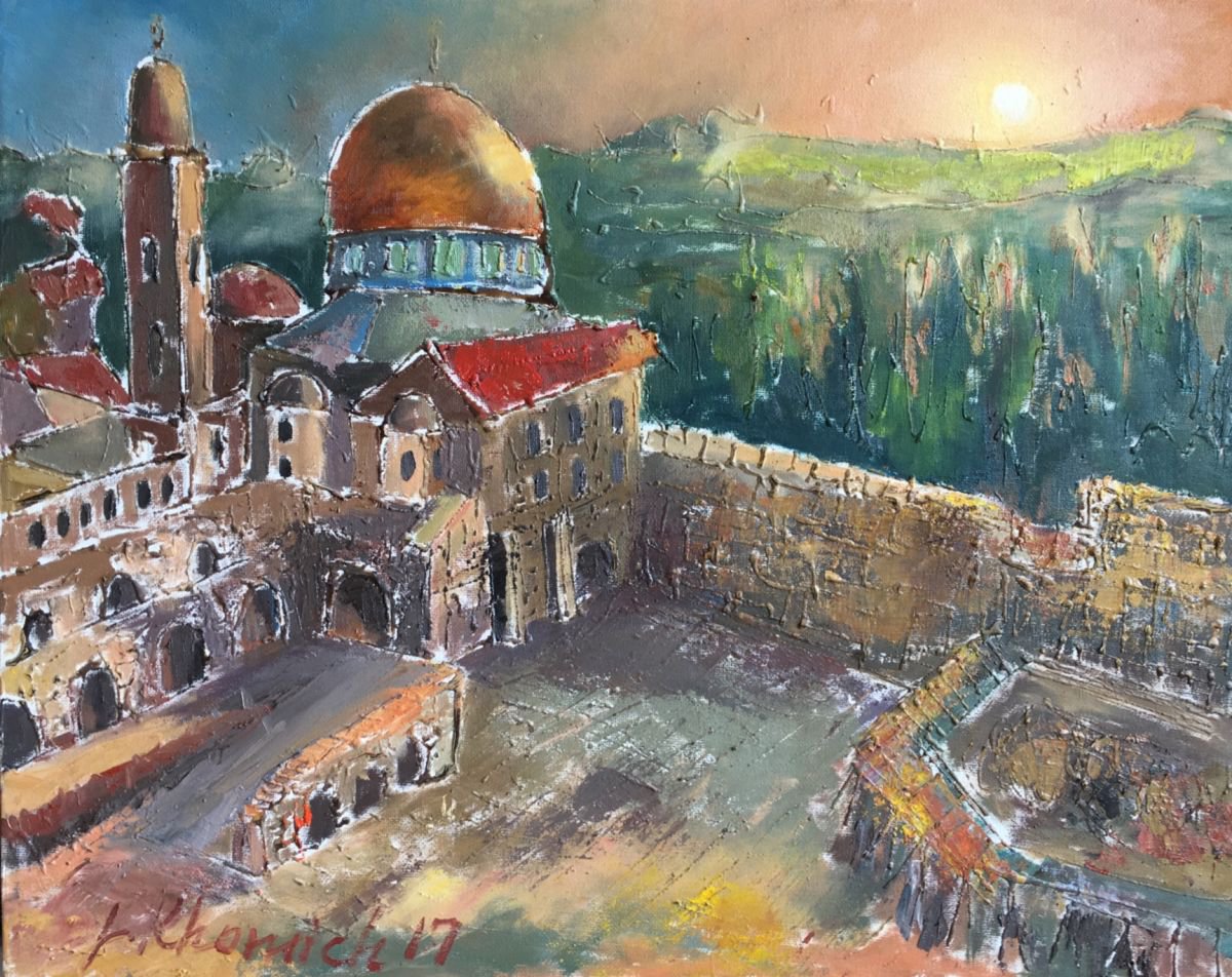 Original Israeli Landscapes painting Morning Painting Old sunrise painting of Jerusalem Pa... by Leo Khomich