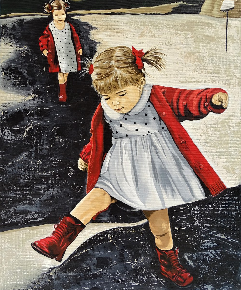 Girls in red coats by Livien Rzen