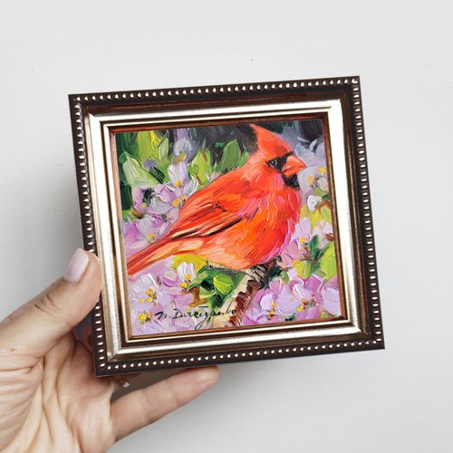 Cardinal bird painting by Nataly Derevyanko