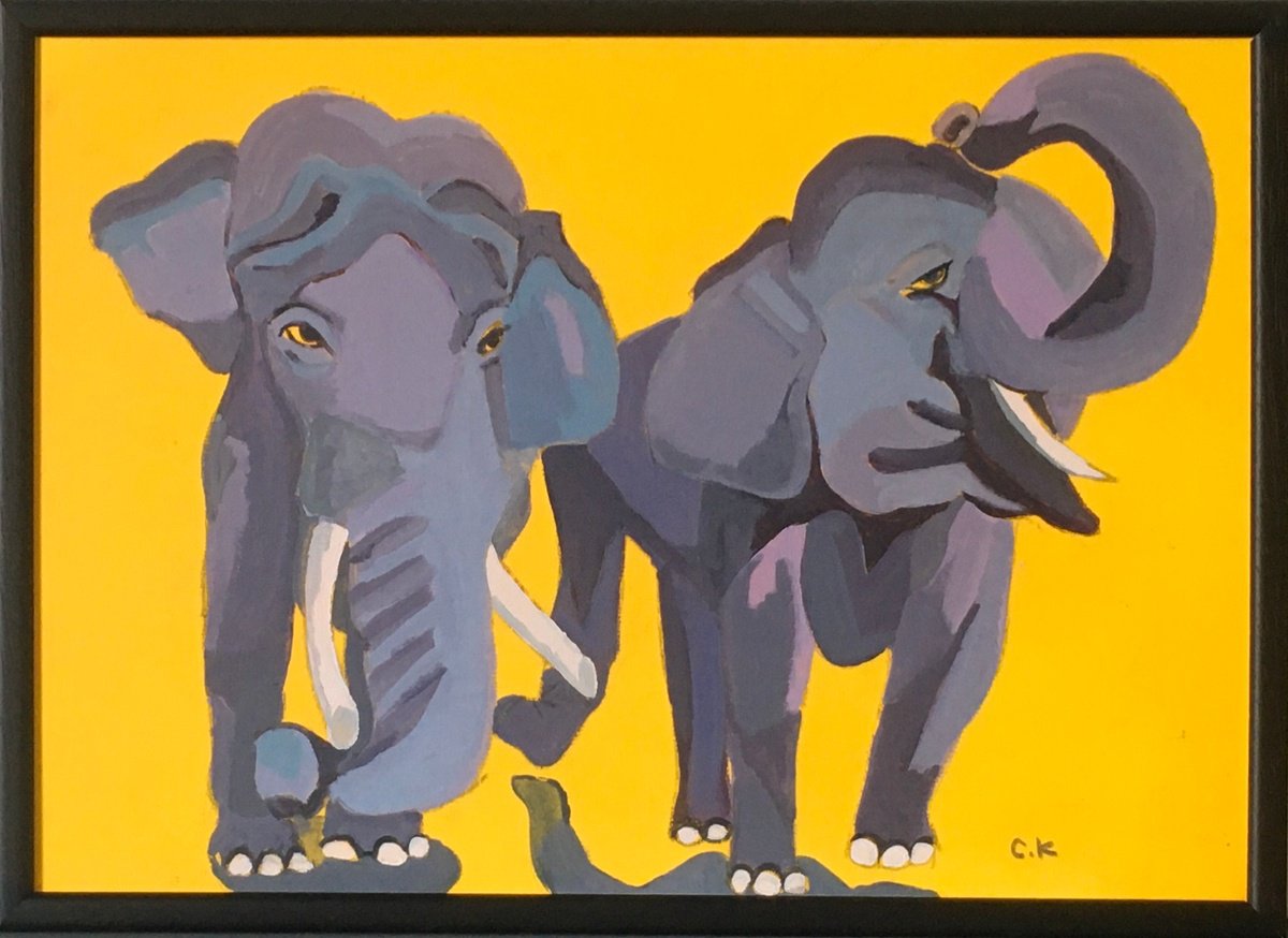 Impressionistic Animal Painting By Chihiro Kinjo, 17 X 13, Having Fun, Original Artwork