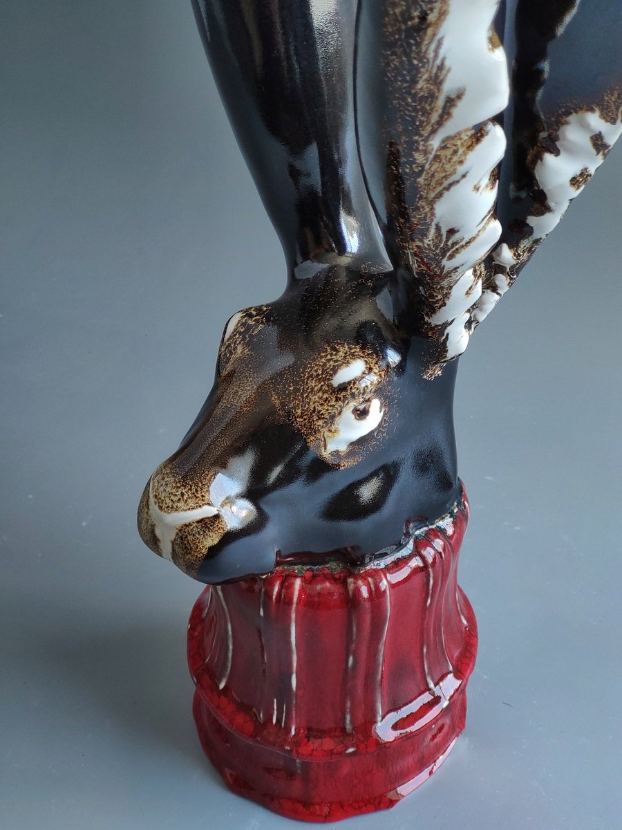 Expressive Animal Clay Sculpture By Nadiia Otriazha Fedir Bushmanov, 10 X 22", Balance, Original Artwork