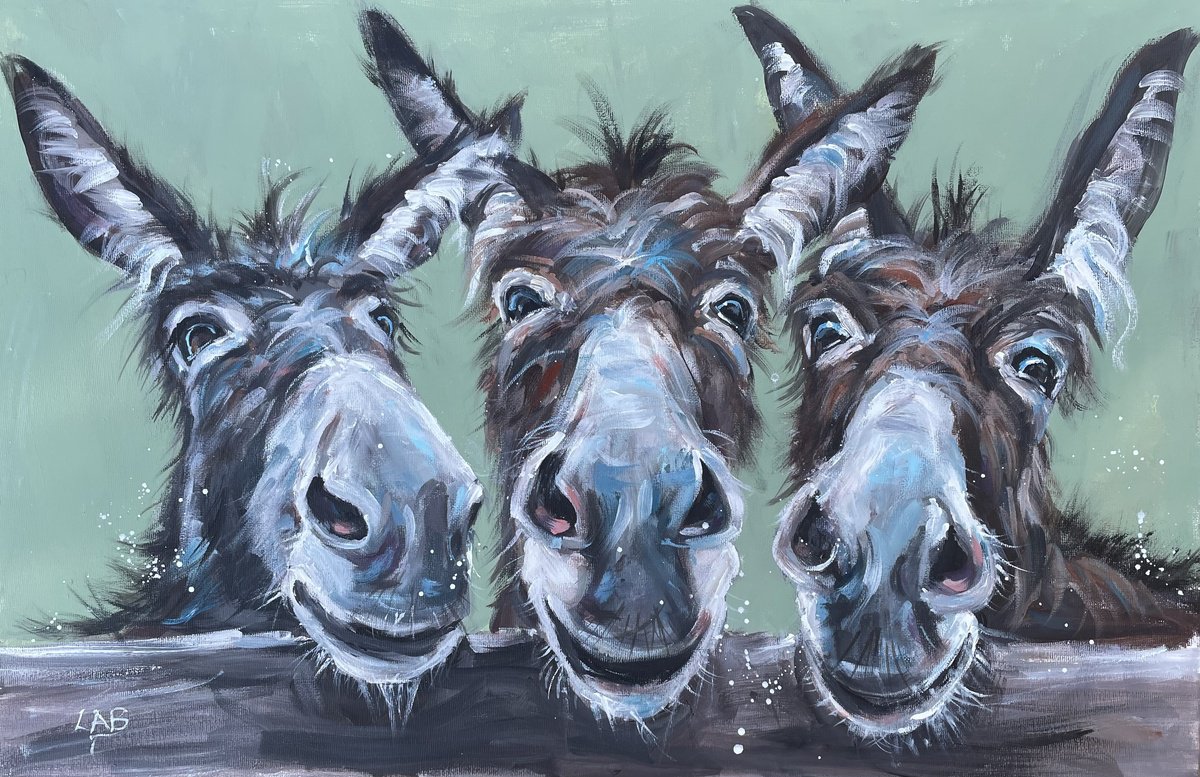 Donkey Trio By Louise Brown, 24 X 16, Artwork For Sale On Artfinder