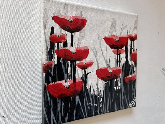 Abstract Red Poppies against a White Sky