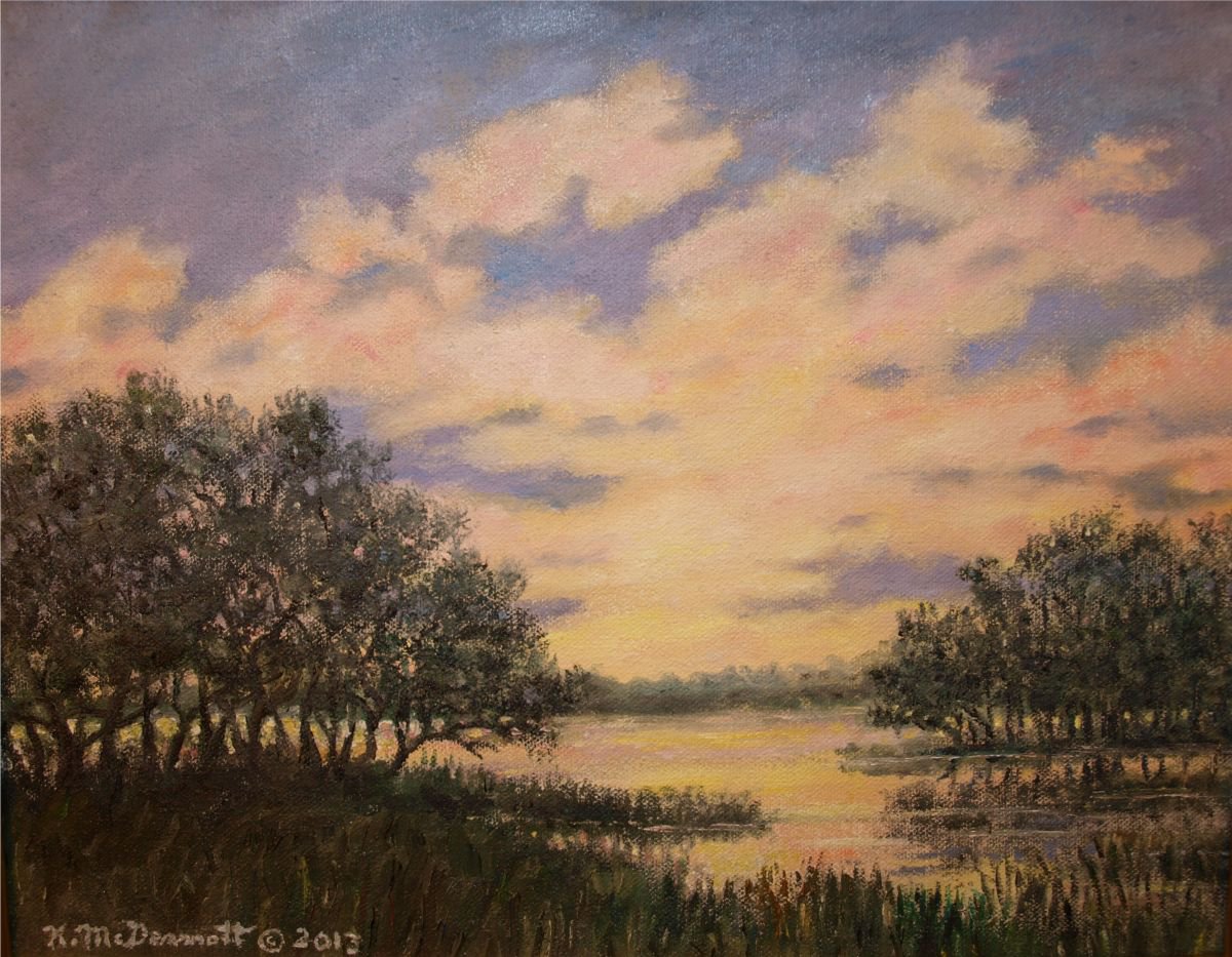 Impressionistic Landscape Oil Painting By Kathleen Mcdermott, 14 X 11", Marsh Sketch # 6, Original Artwork