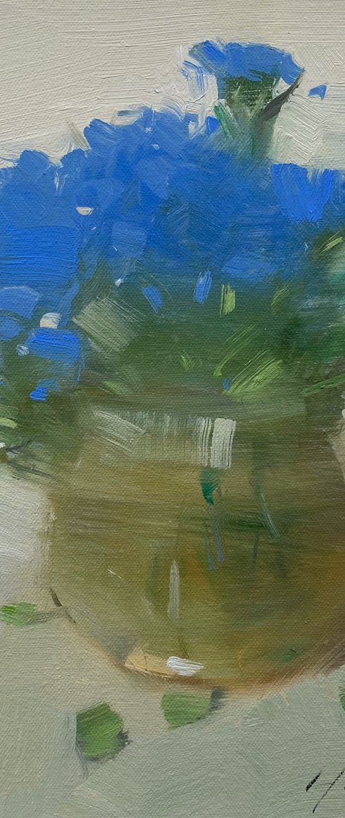 Blue Flowers, Original oil painting, Handmade artwork, One of a kind by Vahe Yeremyan