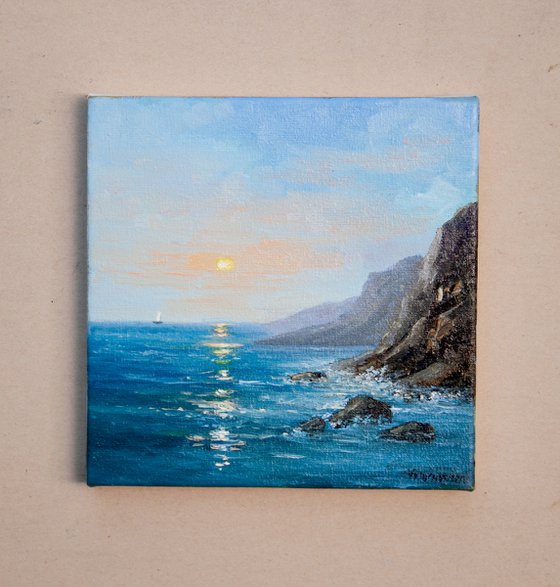 Ocean . Oil painting. Small Fine art. Seascape. Original Art. On canvas. 6 x 6in.