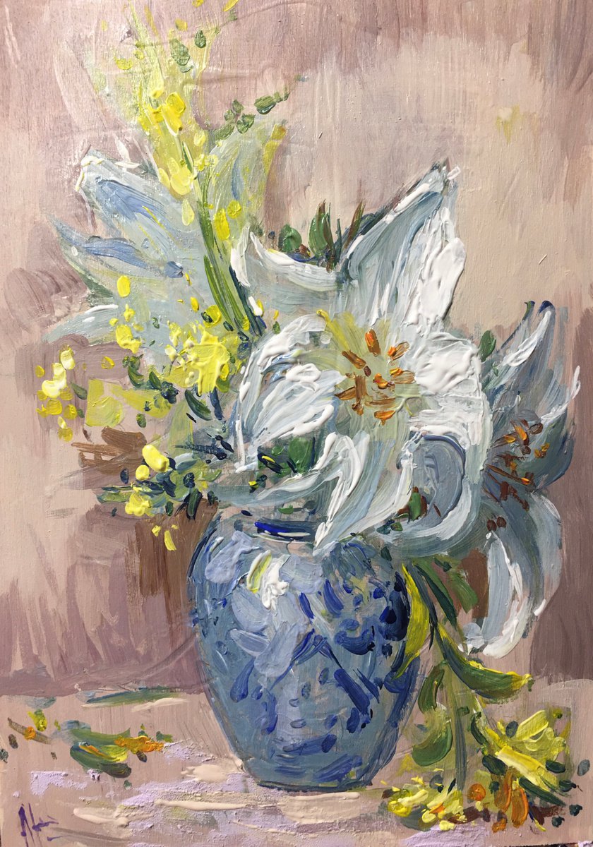 Impressionistic Botanical Acrylic Painting By Altin Furxhi, 8 X 12, Spring Flowers., Original Artwork