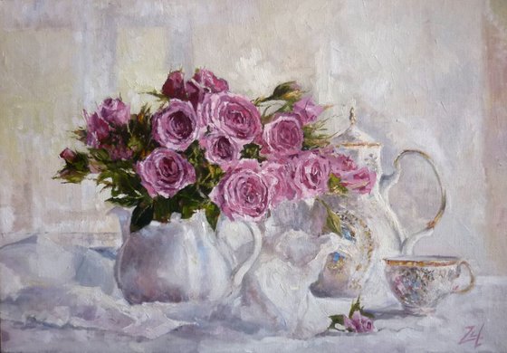Roses in a Jug and the Teapot