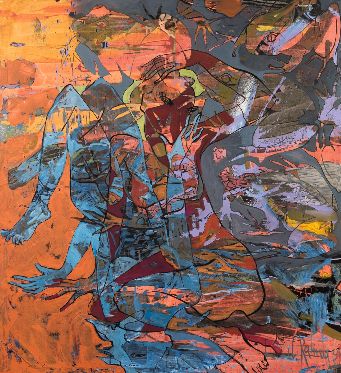 Expressive Oil Painting , Raindrop By Yelena Ralina, 59 X 65, Artwork For Sale On Artfinder