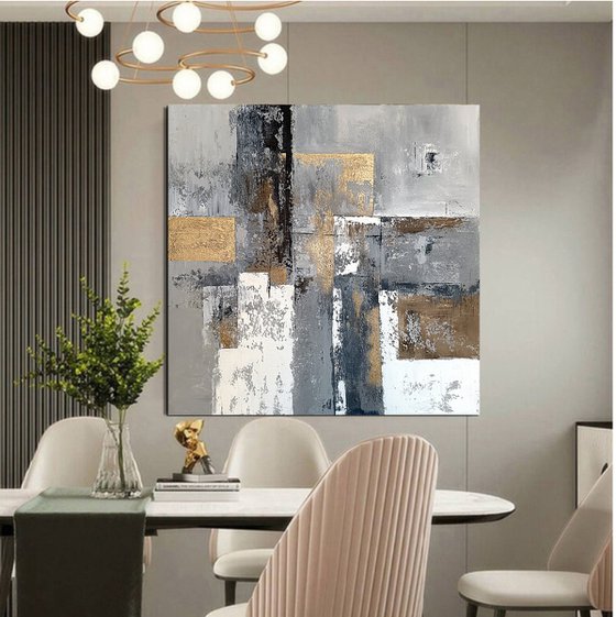 Architectural Ember. Grey Beige Gold Textured