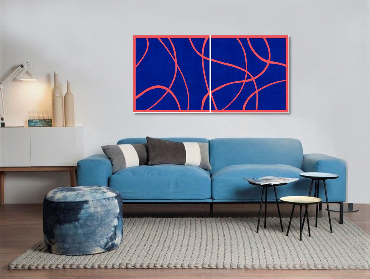 Abstract Lines #25. Diptych. Size: 80x160 cm (80x80 cm x 2 parts) by Arisha Monn