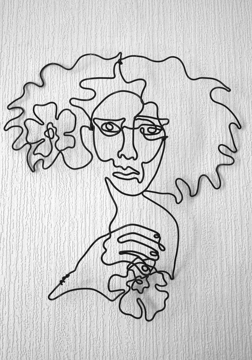 Illustrative Portrait Sculpture By Jane Tilley, 18 X 20, Lady With Flowers, Original Artwork