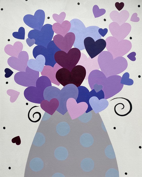 Lavender Heart Bouquet with Polka Dot Vase