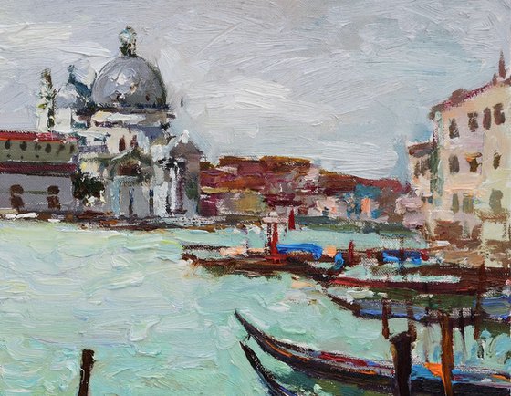 Gondolas in Venice Italy - Original Oil Painting