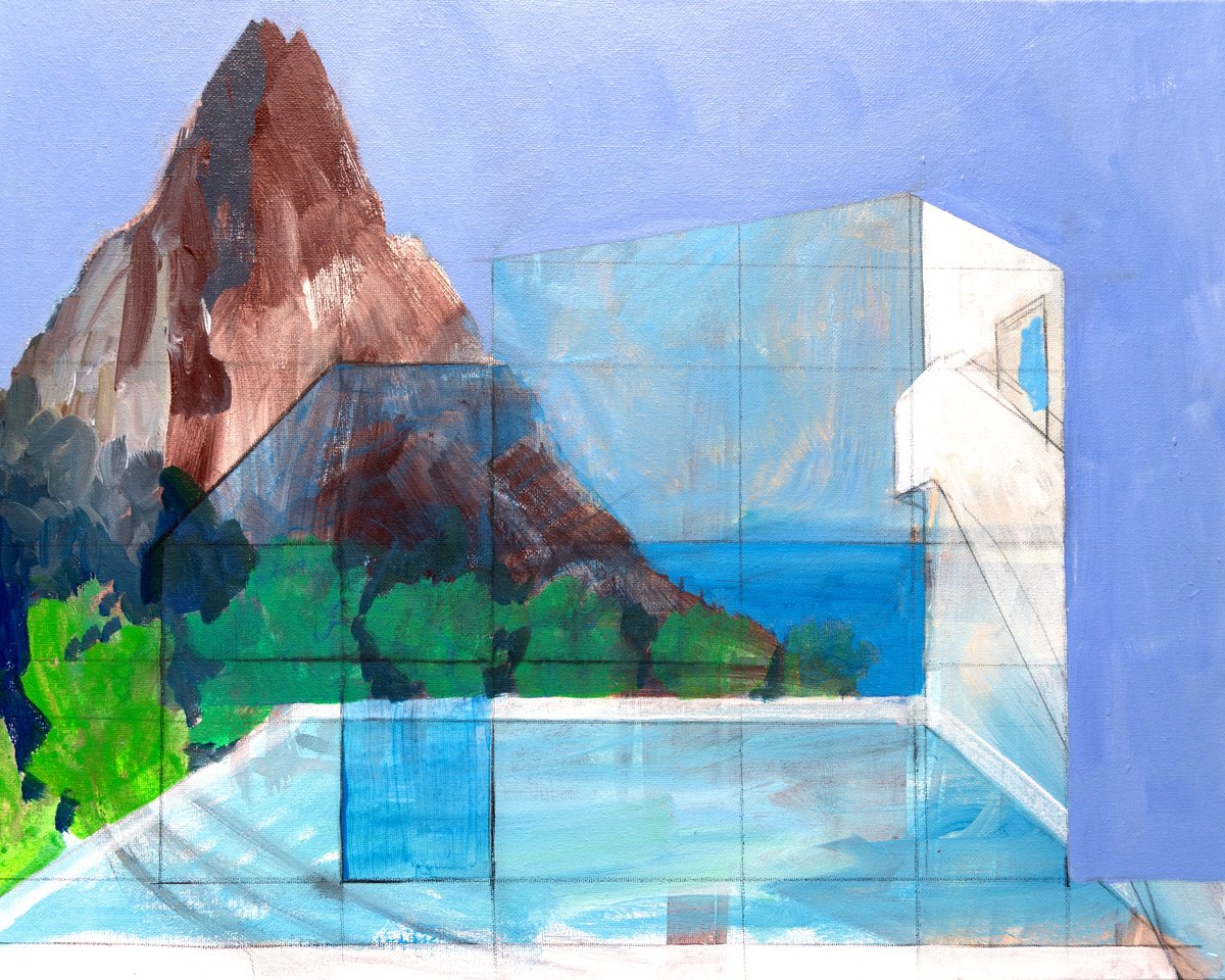 Impressionistic Cityscapes Acrylic Painting By Elizabeth Anne Fox, 20 X 16, Mountain Villa, Original Artwork