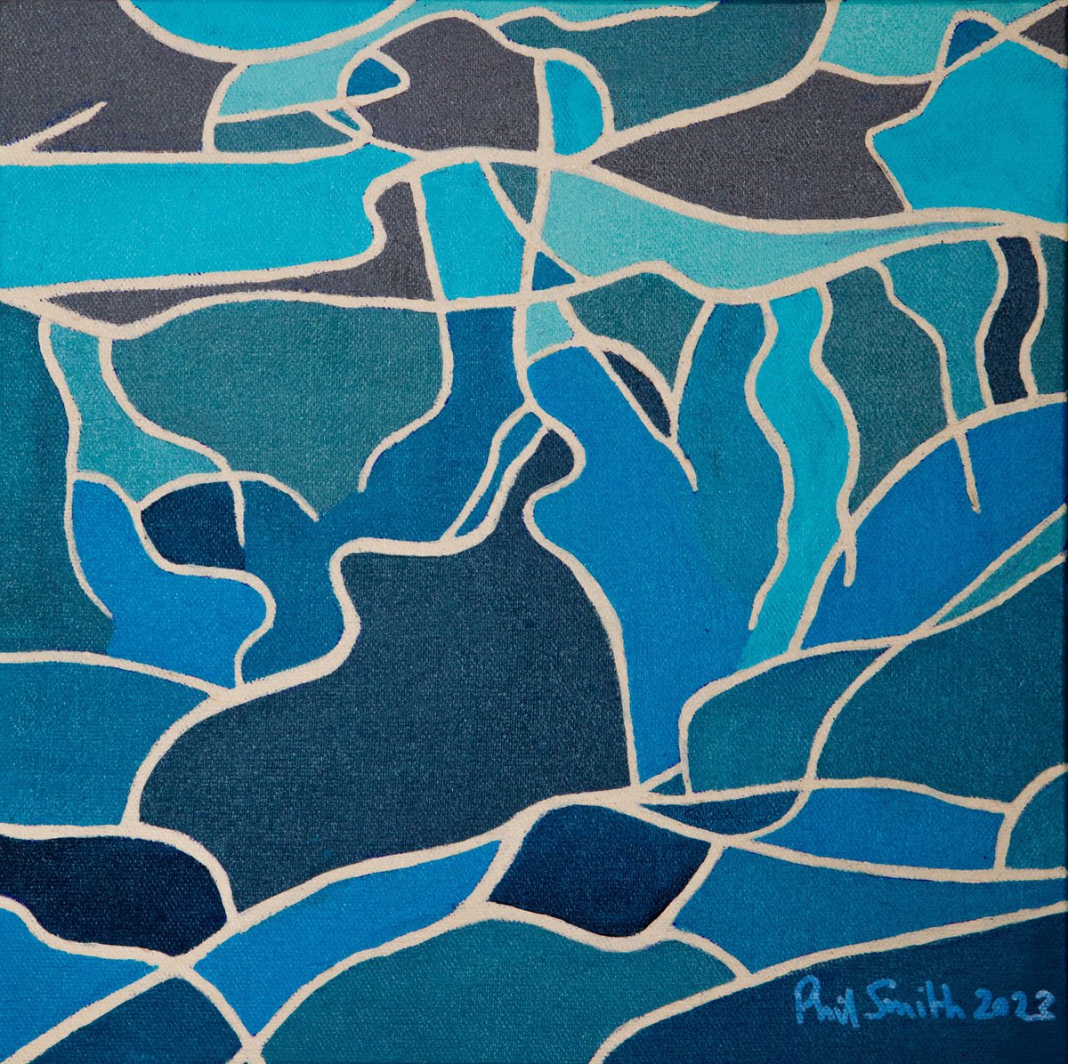 Organic Abstract Acrylic Painting By Phil Smith, 12 X 12", Reflections - River Exe, Original Artwork