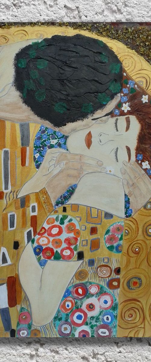 The Kiss. Abstract  Acrylic Painting and Natural Amber by Ira Whittaker