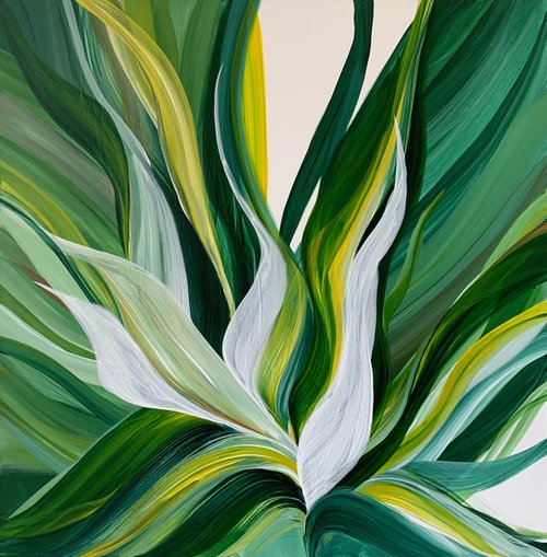 Exotic LIFE  - Abstract Jungles. Big botany. Summer flower. Bright leaf. Green tones. Abstract style. White background. by Marina Skromova