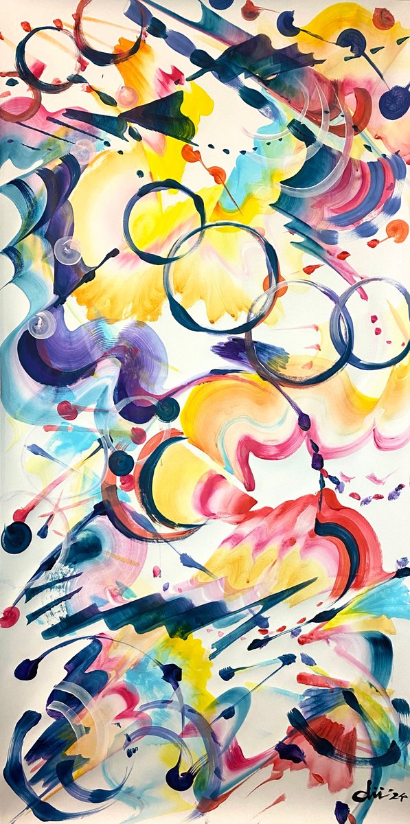 Organic Abstract Acrylic Painting By Daichi Matsusaki, 20 X 39, Color Dance 4-7-24, Original Artwork