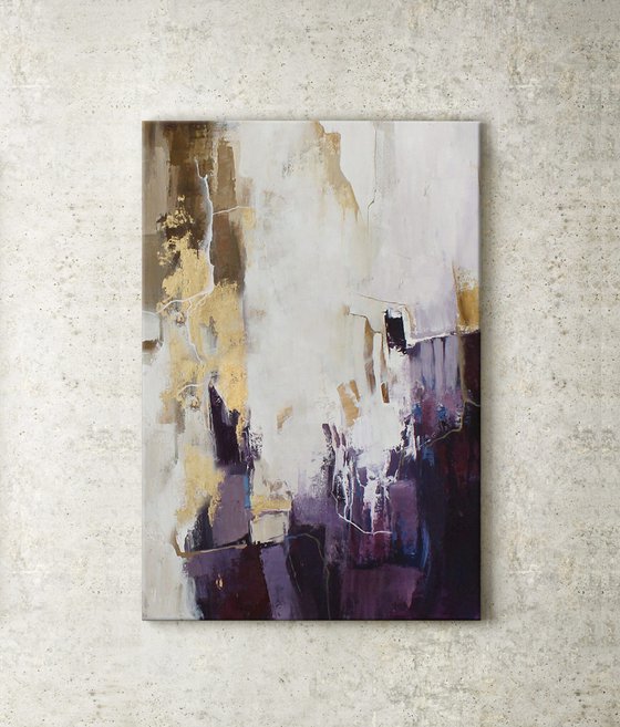 "Bloom 2" Abstract purple brown gold art