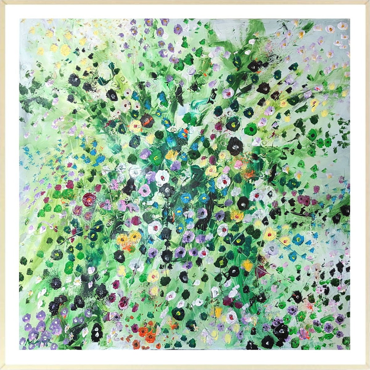 Expressive Botanical Acrylic Painting By Alejos, 47 X 47, Ocean Of Flowers Iv, Original Artwork