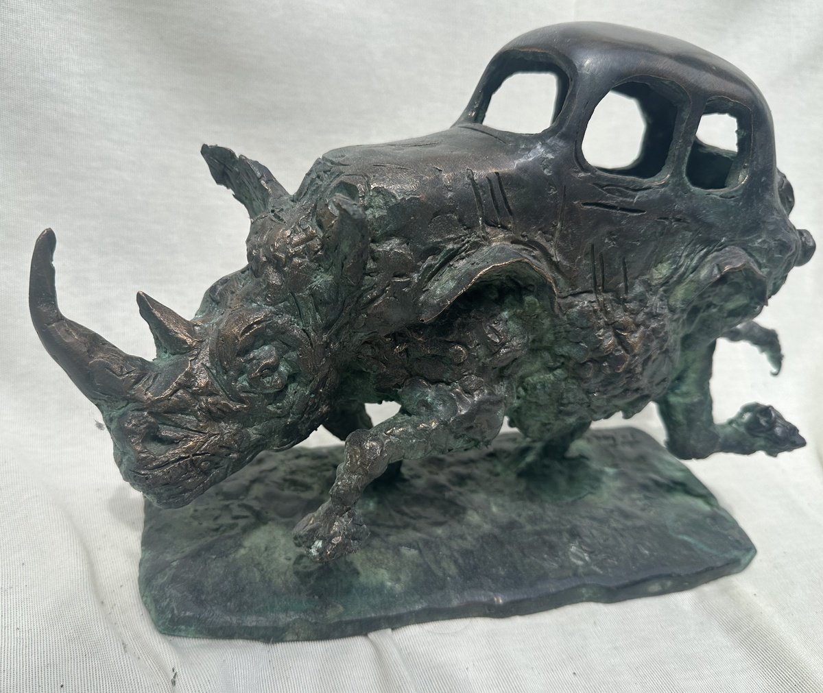 Surrealistic Animal Bronze Sculpture By Toth Erno, 13 X 9", Rhinocipede, Original Artwork
