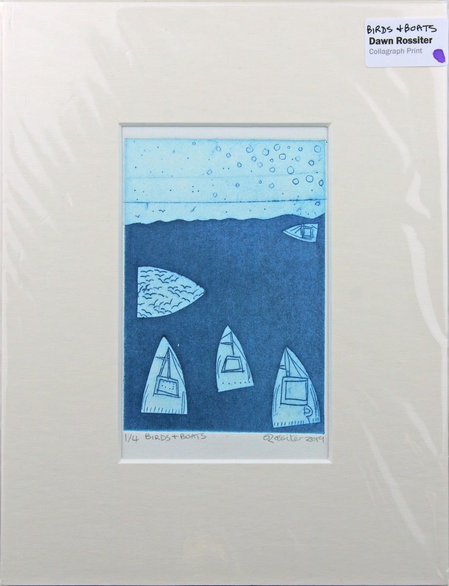 Birds & Boats Mounted Limited Edition Collagraph Print by Dawn Rossiter