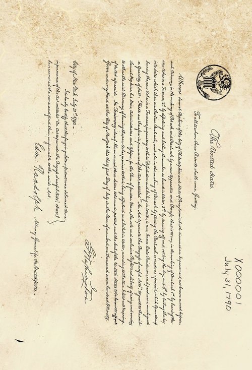 First US Patent Ever Lodged 1790 by Marlene Watson