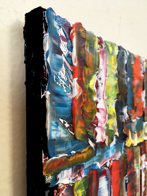 "Stacked" - Original Small Textured PMS Abstract Oil Painting On Canvas - 9" x 12"