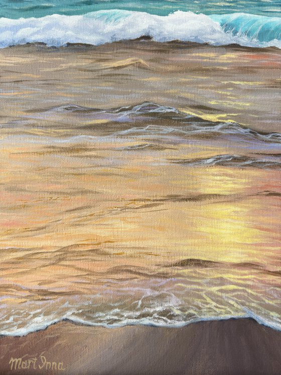 Ocean bathed in sunset light