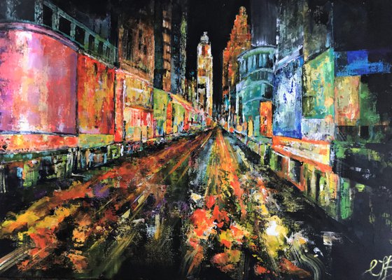 Night Owl- large Cityscape painting