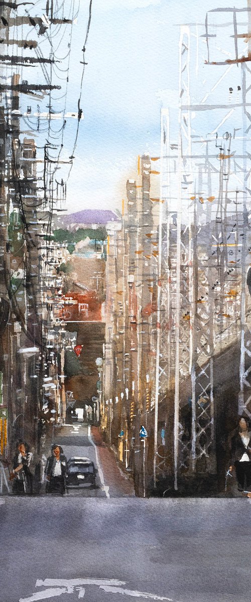 Slope and Overhead Lines - 30x40cm Sketch by Masato Watanabe