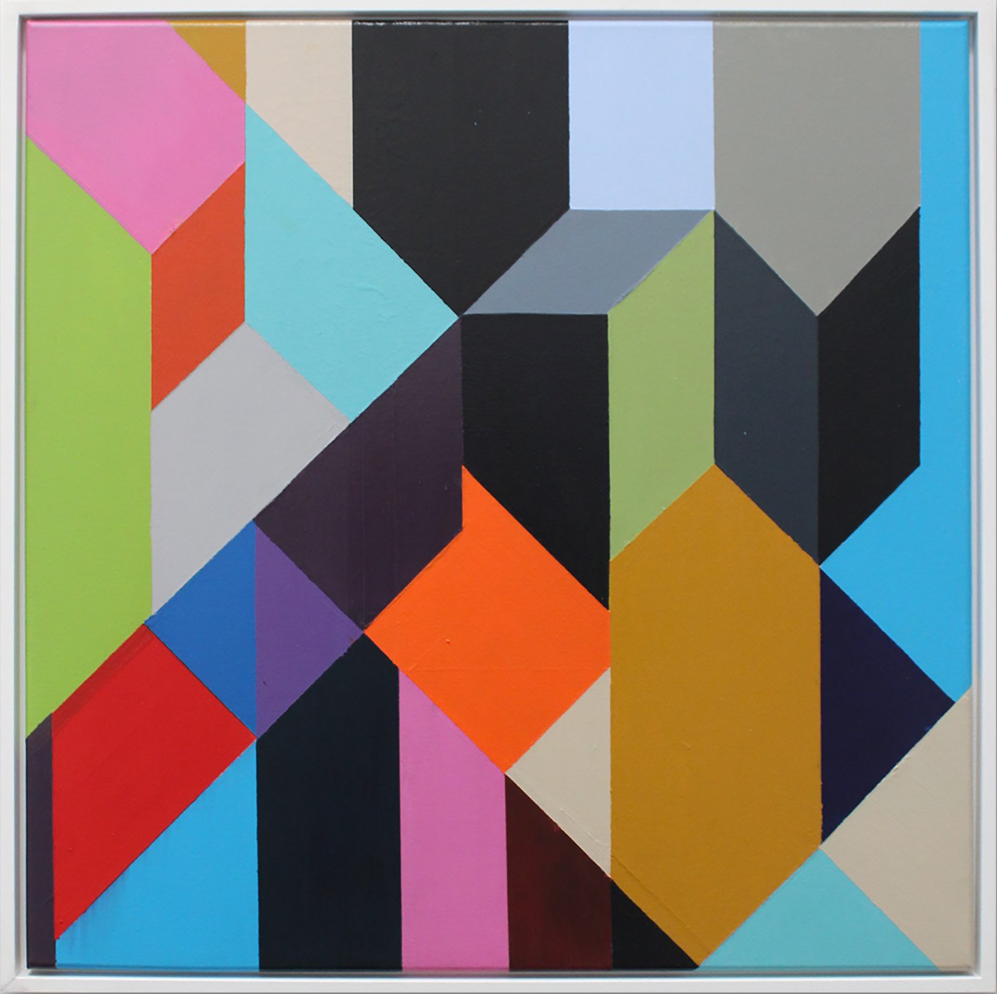 Geometric Abstract Acrylic Painting By Andrew Watt, 31 X 31, Geo Blocks No 1 (Framed), Original Artwork