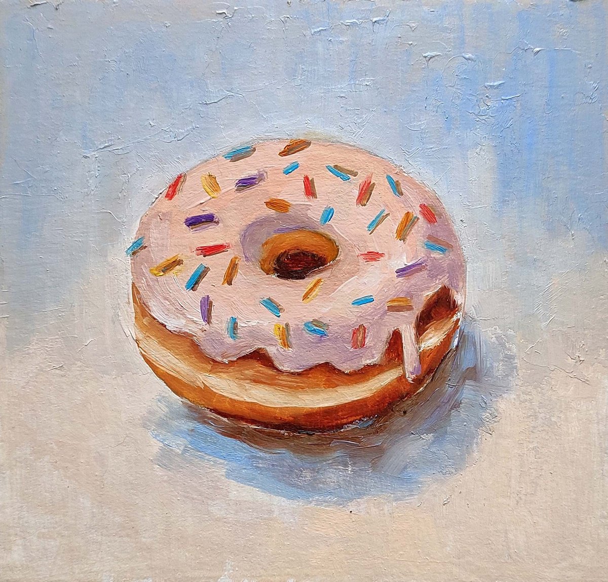 Donut Painting Original Art Small Food Artwork Dessert Wall Art by Yulia Berseneva