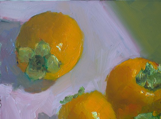Small Painting - Persimmons on Colored paper! - Kitchen Decor, Home Decor